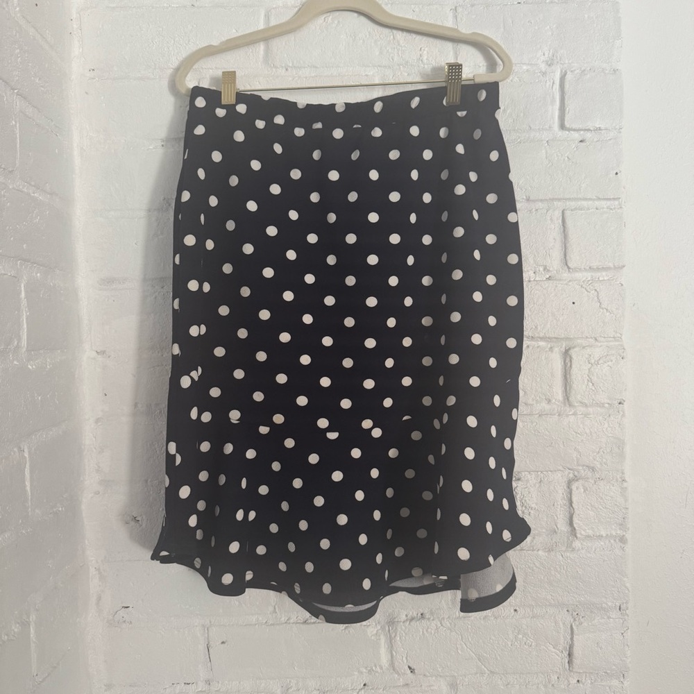 Pleione Black & White Polka Dot Ruffle Hem Midi Skirt - Size L $28
